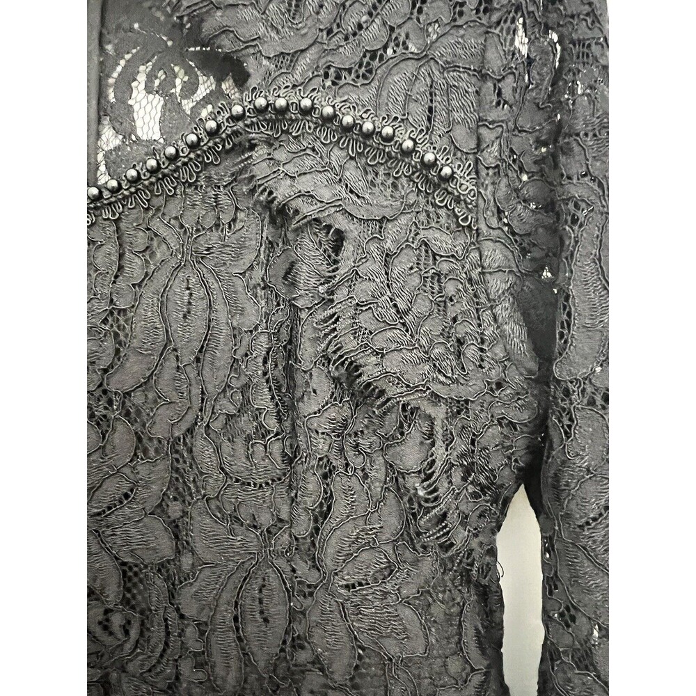 Whimsigoth Black Crochet Floral Lace Long Sleeve Midi Dress Sz  L Beaded Siryun - Picture 7 of 16